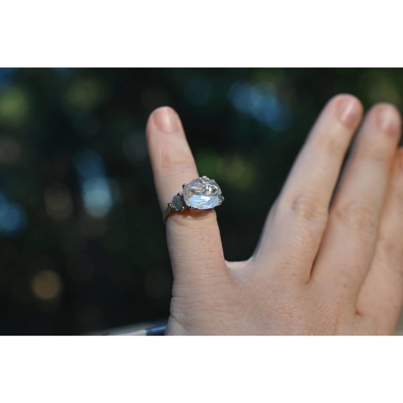 Raw Sapphire and Diamond Engagement Ring, Rough Diamond Ring, - Picture 10 of 10